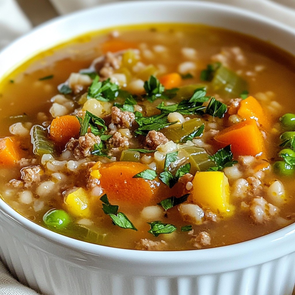 Ground Beef and Barley Soup with Vegetables Delight