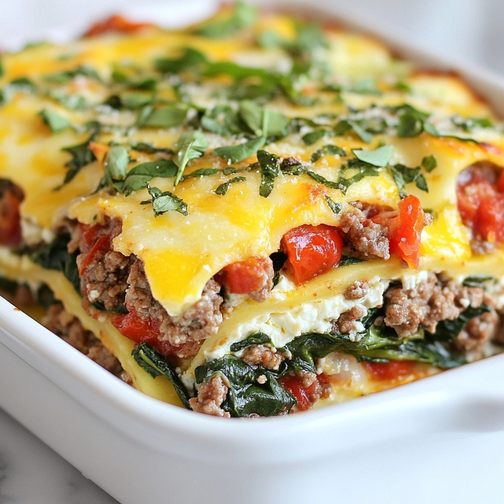 Cheesy Ground Beef and Spinach Bake with Tomato Treat