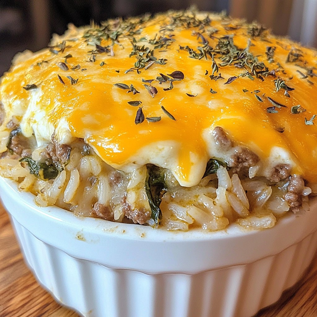 Cheesy Beef and Rice Casserole with Spinach Delight