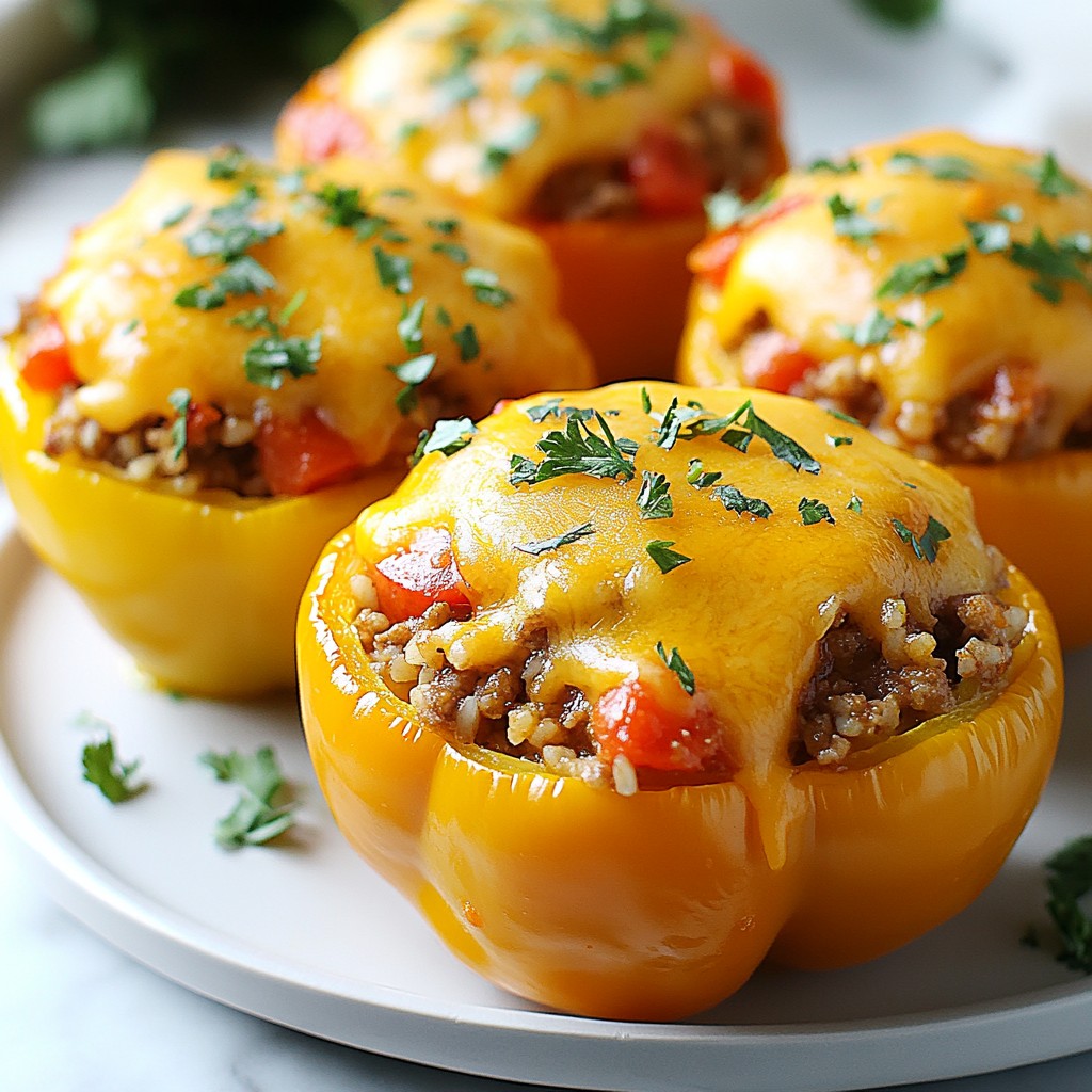Ground Beef and Cheddar Stuffed Peppers Delight