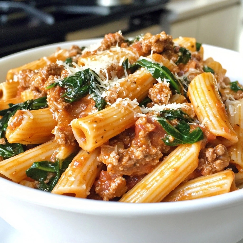 Hearty Ground Beef and Spinach Pasta Delight