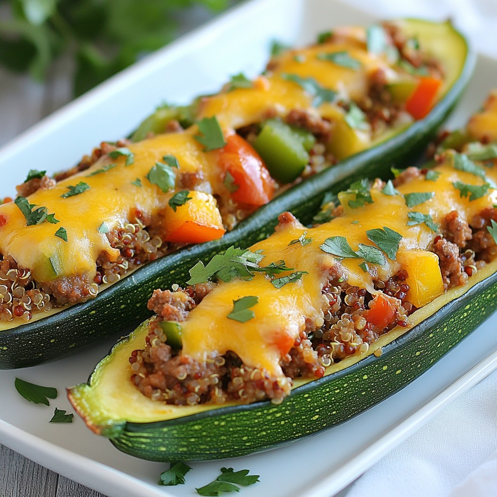 Ground Beef and Quinoa Stuffed Zucchini Delight
