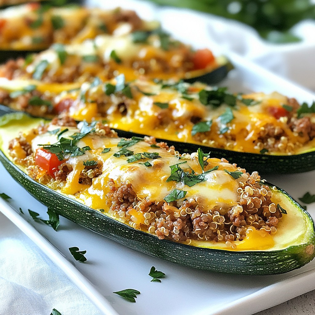 Ground Beef and Quinoa Stuffed Zucchini Delight