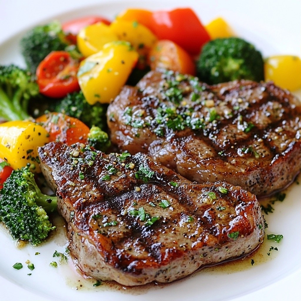 Pepper Crusted Steak Recipes with Garlic Herb Veggies