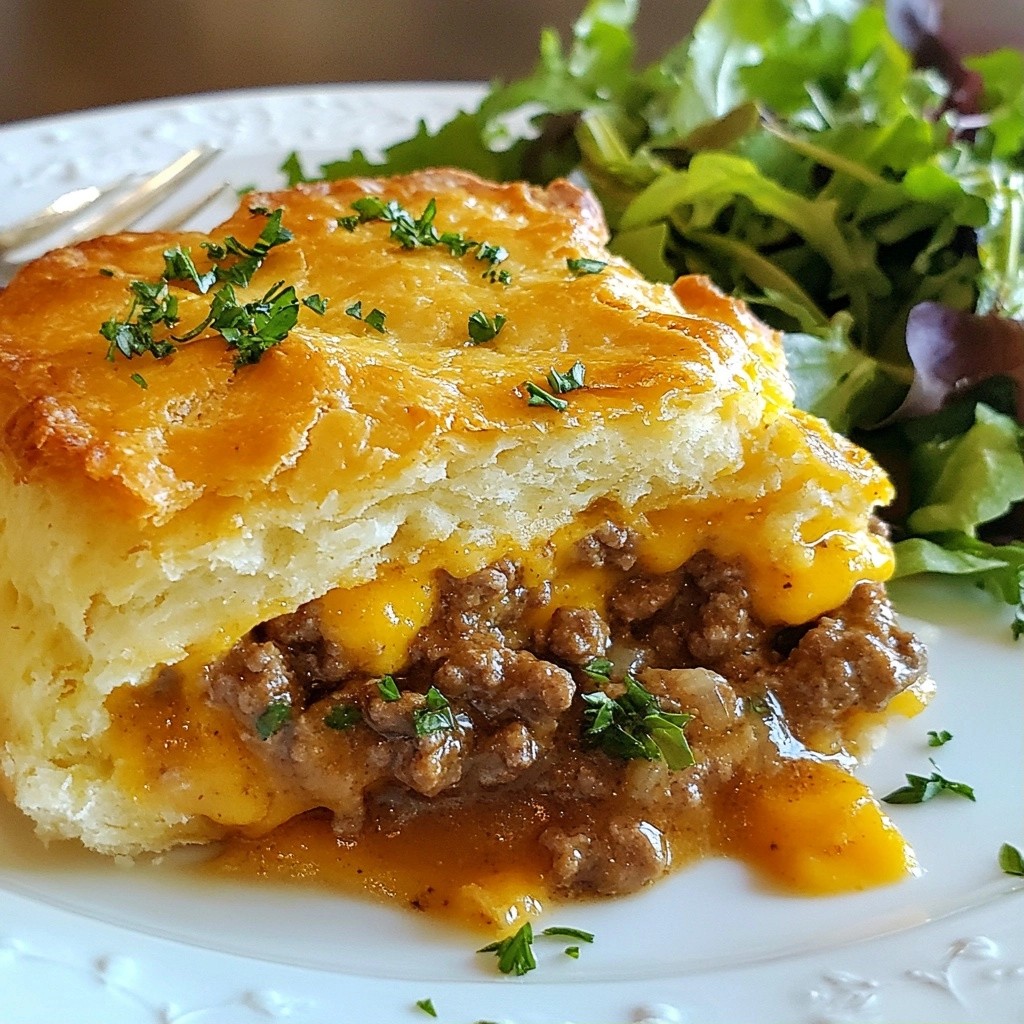 Savory Beef and Cheddar Biscuit Pie Easy Recipe