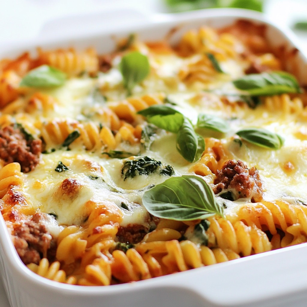 Cheesy Beef and Pasta Bake with Spinach Delight