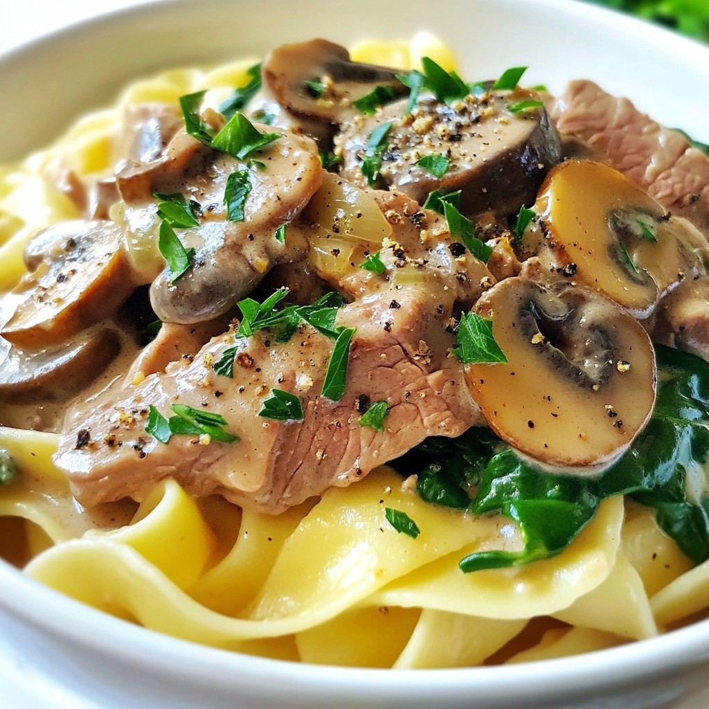 Quick Beef Stroganoff with Spinach and Mushrooms Recipe